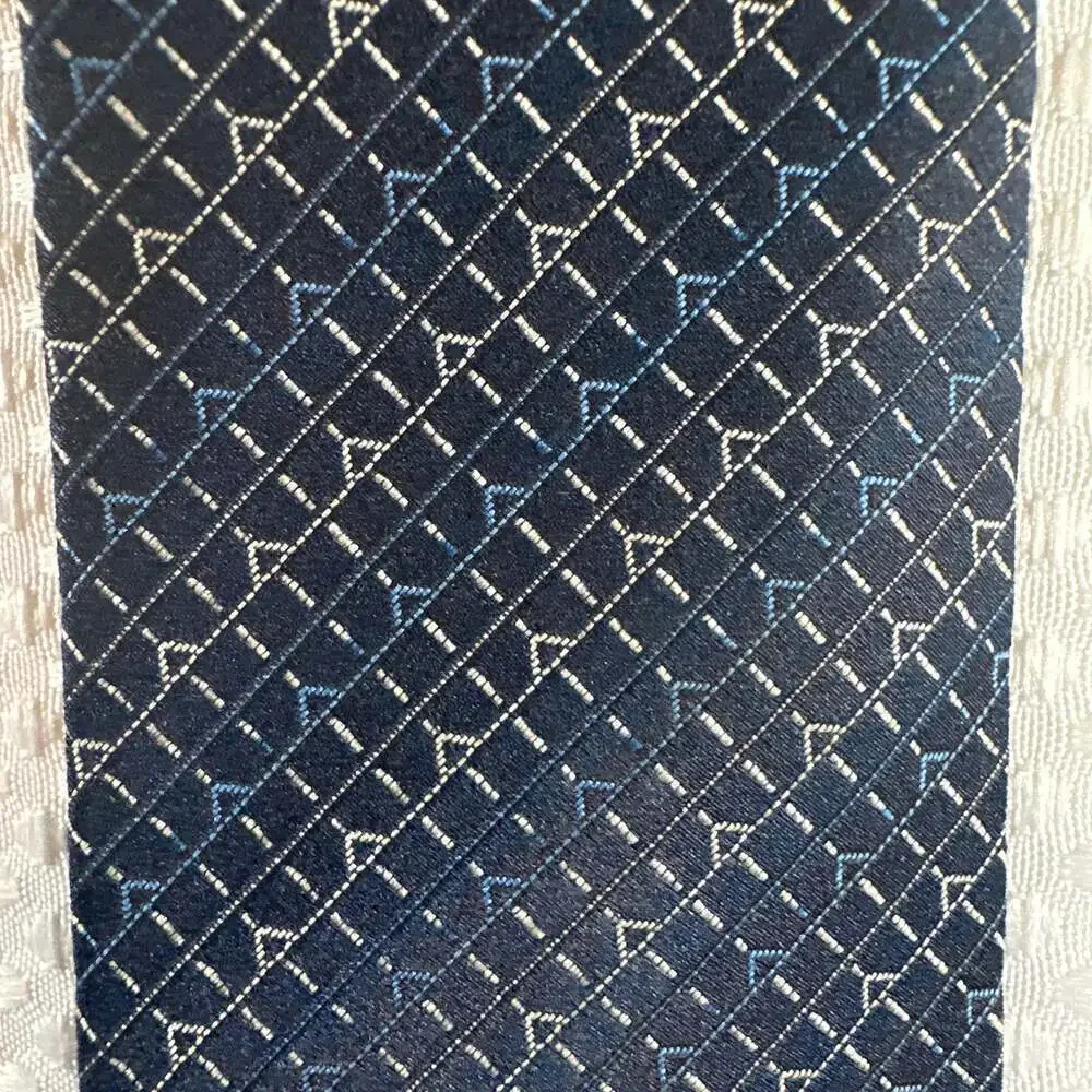 Vintage Jacques Monet Navy Blue Geometric Pattern Silk Necktie